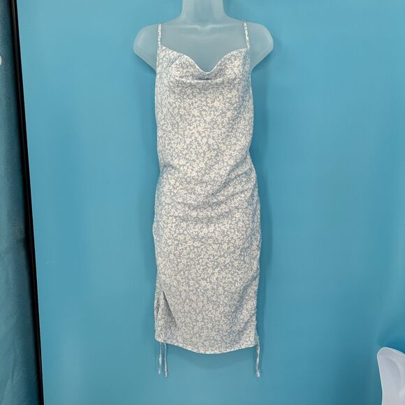 Y2K Garage Blue Floral Ruched Slip Dress Small Cowl Neck Adjustable‎ Straps - Picture 1 of 11